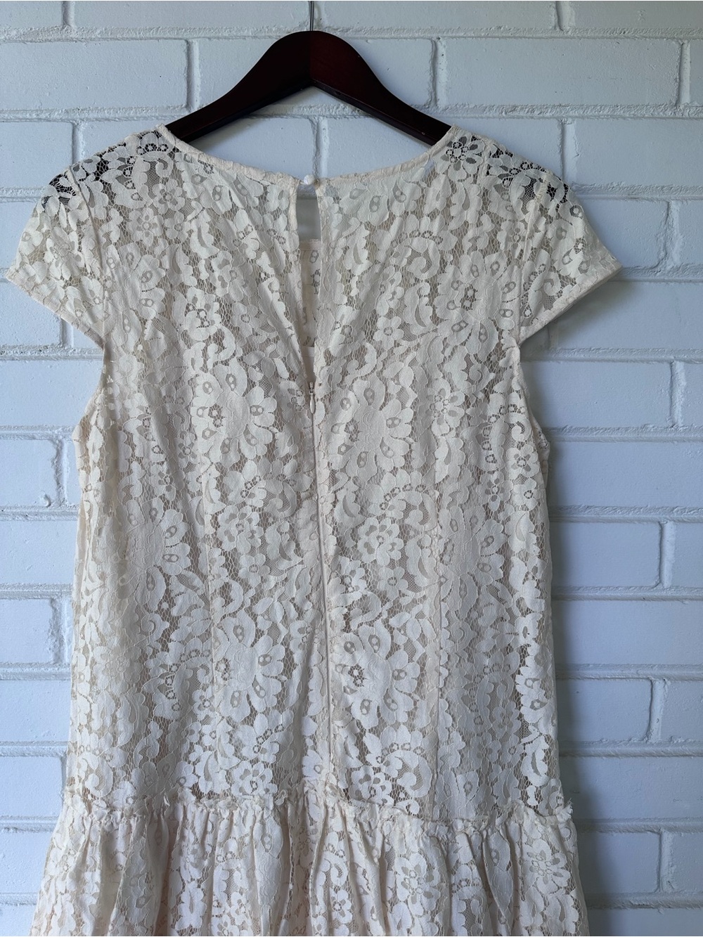 LOFT Cream Lace Cap Sleeve Drop-Waist Dress - Picture 5 of 12